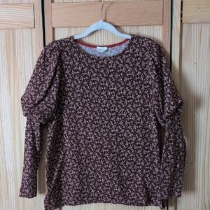 Floral Burgundy 143 Story by Line Up Long Sleeve Top With Puff Sleeves Size M